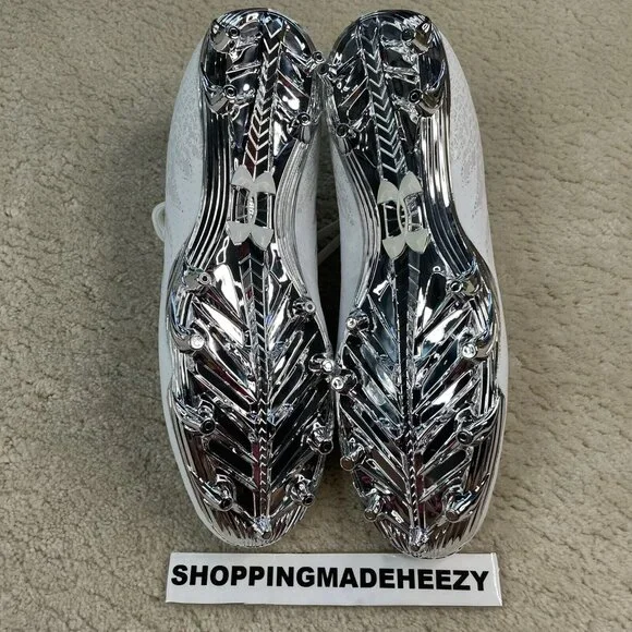 [US 14] UNDER ARMOUR UA SPOTLIGHT 4D Foam Football Cleats Shoes White Silver